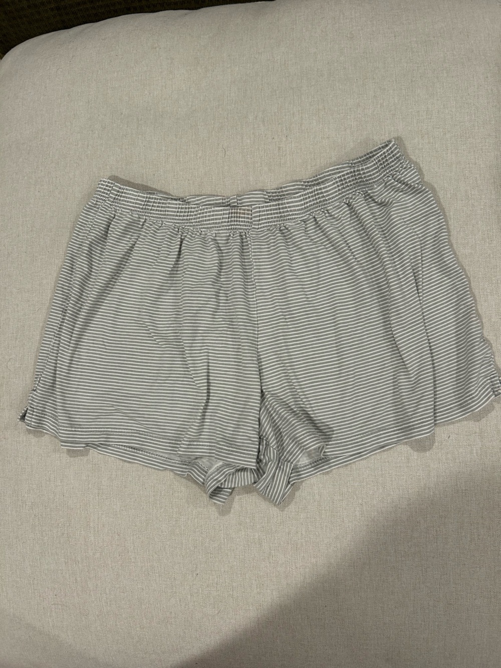 Rae Dunn Striped Elastic-Waist Women’s Lounge Shorts in Gray and White